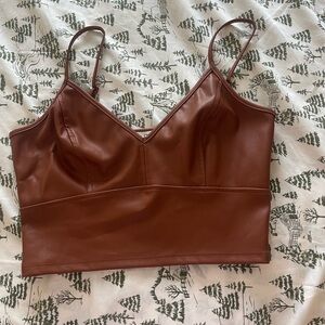 Elegant Brown Leather Crop Top